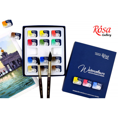 Набір акварельних фарб, 12 кольорів в кюветах, Класика ROSA Gallery 340012