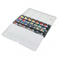 Набір акварельних фарб, 28 кольорів в кюветах, в металевому пеналі, Класика ROSA Gallery 340028