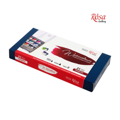 Набір акварельних фарб, 21 колір в кюветах, в металевому пеналі, Модерн ROSA Gallery 340221