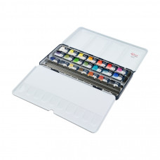 Набір акварельних фарб, 21 колір в кюветах, в металевому пеналі, Модерн ROSA Gallery 340221