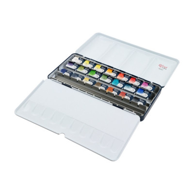 Набір акварельних фарб, 21 колір в кюветах, в металевому пеналі, Модерн ROSA Gallery 340221