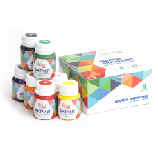 Набір акрилових матових фарб, 9 кольорів по 20 мл., ROSA Talent Набір акрилових матових фарб, 9 кольорів по 20 мл., ROSA Talent