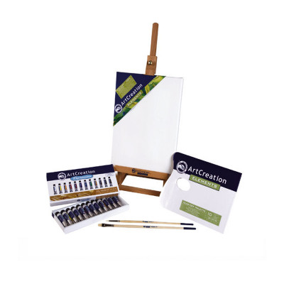 Набір олійних фарб, Combiset, 12*12мл, мольберт, полотно 24х30, пензлі - 2шт, паперова палітра – 10 арк., ArtCreation Royal Talens