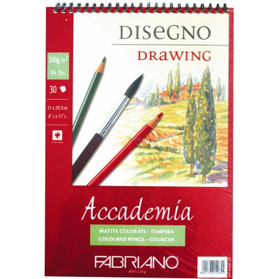 Альбом на спирали Accademia, А4 (21*29,7см), 30л., 200г/м2, мелкое зерно, Fabriano (Италия)