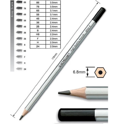 Чорнографітні олівці, 12 шт. 2Н-8В 44053 Acmeliae