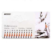 Набір графітових олівців, 12 шт. 2H-8B, в металевому пеналі, Marco Raffine 7000M-12TN