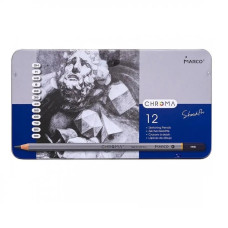 Набір графітових олівців, 12 шт. 2H-9B, в металевому пеналі, 8015-12TN CHROMA Marco