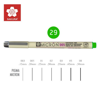 Зеленый Линер 0.2мм, PIGMA Micron (0.05), Sakura