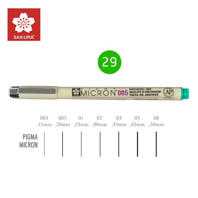 Зелёный Линер 0.45мм, PIGMA Micron (0.5), Sakura