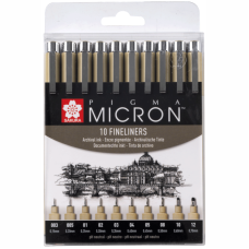 Набор черных линеров, 10 шт., PIGMA MICRON Sakura
