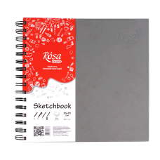 Блокнот 20х20 см., для рисунка и графики, 84 листа на спирали, 100 г/м2, серый, ROSA Studio