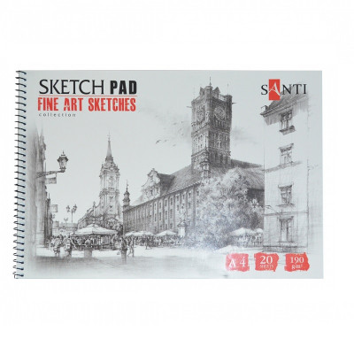 Альбом паперу для графики, A4, 20л., 190г/м2, SANTI