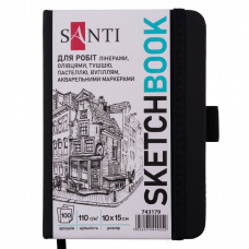 Скетчбук (16*23 см), для рисунку та графіки, 80 аркушів, 110 г/м2, чорний, SANTI