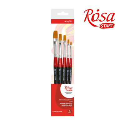 Набір пензлів, 5 шт., Синтетика плоска (№2,3,6,10,12), ROSA Studio 11
