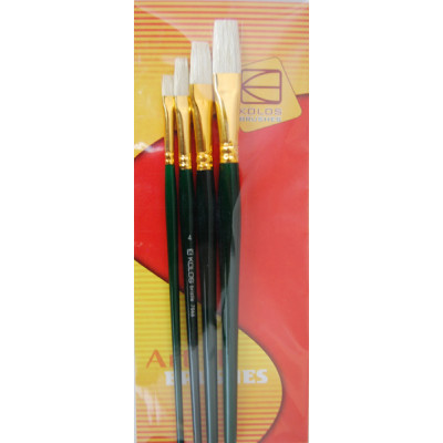 Набір пензлів, 4 шт., щетина плоска (№2,4,6,8), KOLOS 7066