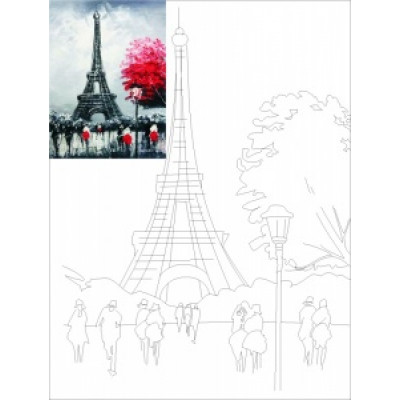 Полотно на картоні з контуром, бавовна, 30x40 см., Париж, Пейзаж №2, Rosa 