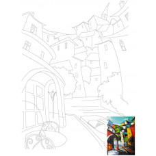 Полотно на картоні з контуром, бавовна, 30x40 см., Пейзаж №15, Rosa 