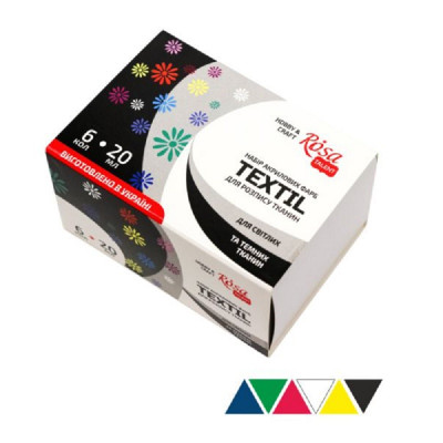 Набор акриловых красок по ткани, 6 цветов по 20 мл., ROSA TALENT