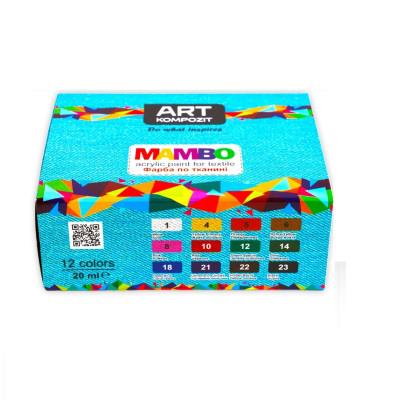 Акриловые краски по ткани, набор 12x20 мл., МАМВО